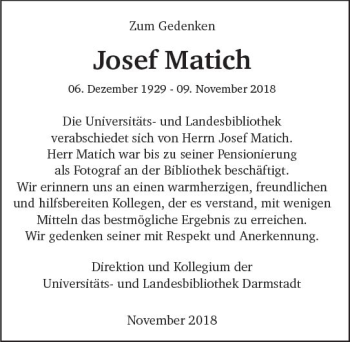 Traueranzeige von Josef Matich von vrm-trauer
