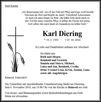 Traueranzeige von Karl Diering von VRM Trauer