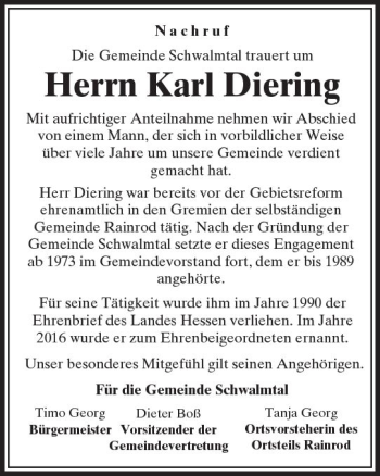 Traueranzeige von Karl Diering von VRM Trauer