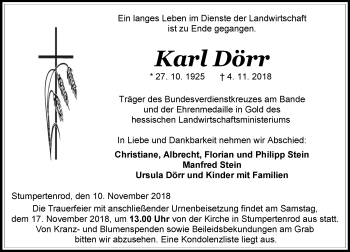 Traueranzeige von Karl Dörr von VRM Trauer