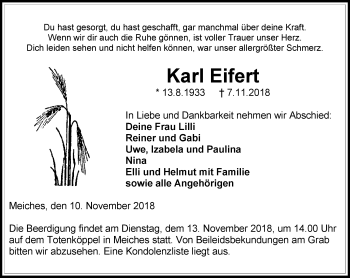 Traueranzeige von Karl Eifert von VRM Trauer