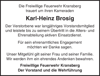 Traueranzeige von Karl-Heinz Brosig von  Usinger Anzeiger