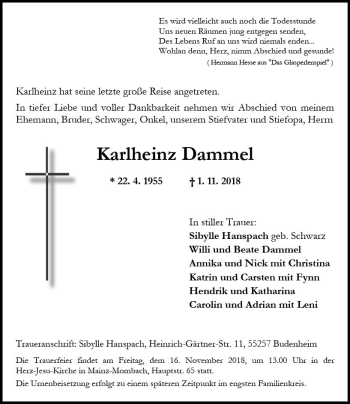 Traueranzeige von Karlheinz Dammel von vrm-trauer