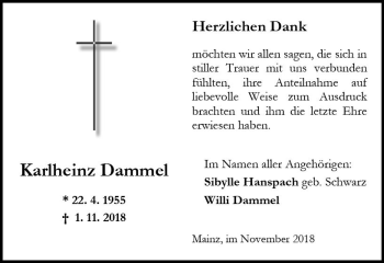 Traueranzeige von Karlheinz Dammel von vrm-trauer