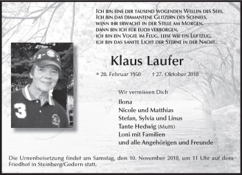 Traueranzeige von Klaus Laufer von  Kreisanzeiger