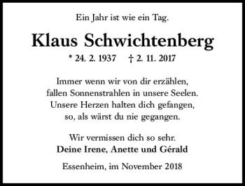Traueranzeige von Klaus Schwichtenberg von vrm-trauer