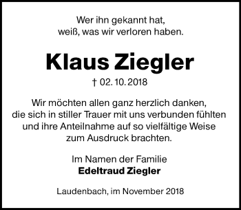 Traueranzeige von Klaus Ziegler von vrm-trauer
