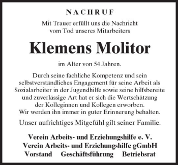 Traueranzeige von Klemens Molitor von  Kreisanzeiger