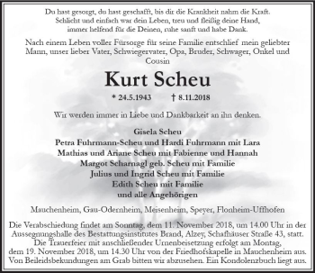 Traueranzeige von Kurt Scheu von vrm-trauer