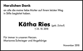 Traueranzeige von Kätha Ries von vrm-trauer