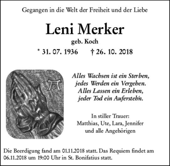 Traueranzeige von Leni Merker von vrm-trauer