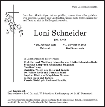 Traueranzeige von Loni Schneider von vrm-trauer
