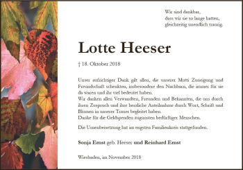 Traueranzeige von Lotte Heeser von vrm-trauer