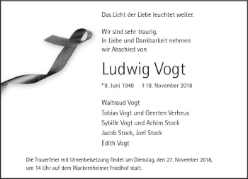 Traueranzeige von Ludwig Vogt von vrm-trauer