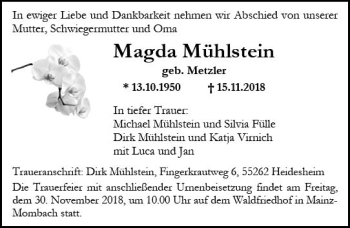 Traueranzeige von Magda Mühlstein von vrm-trauer