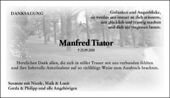 Traueranzeige von Manfred Tiator von vrm-trauer