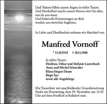 Traueranzeige von Manfred Vornoff von vrm-trauer