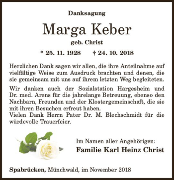 Traueranzeige von Marga Keber von vrm-trauer