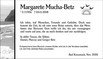 Traueranzeige von Margarete Mucha-Betz von vrm-trauer