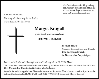 Traueranzeige von Margot Krogull von vrm-trauer