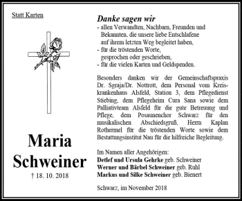 Traueranzeige von Maria Schweiner von VRM Trauer