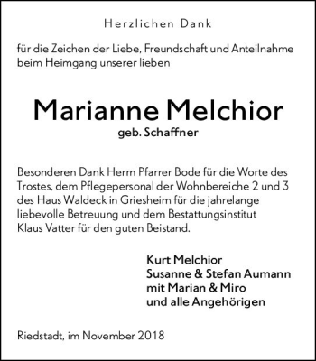 Traueranzeige von Marianne Melchior von vrm-trauer