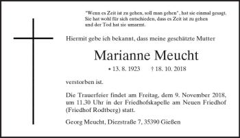 Traueranzeige von Marianne Meucht von  Gießener Anzeiger