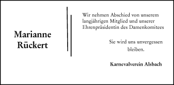 Traueranzeige von Marianne Rückert von vrm-trauer