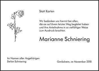 Traueranzeige von Marianne Schniering von vrm-trauer