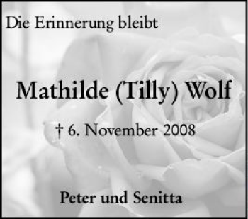 Traueranzeige von Mathilde Wolf von vrm-trauer