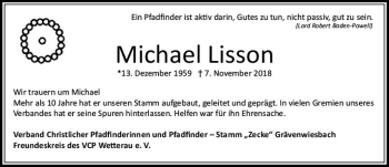 Traueranzeige von Michael Lisson von  Usinger Anzeiger