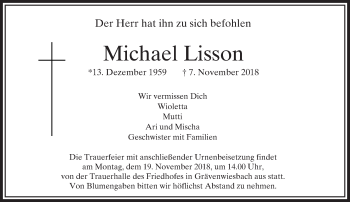 Traueranzeige von Michael Lisson von  Usinger Anzeiger