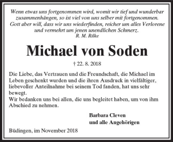 Traueranzeige von Michael  von Soden von  Kreisanzeiger