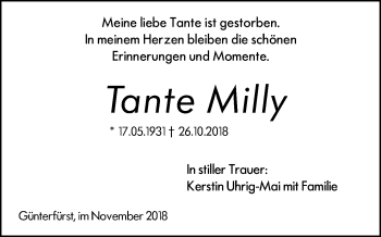 Traueranzeige von Milly  von vrm-trauer