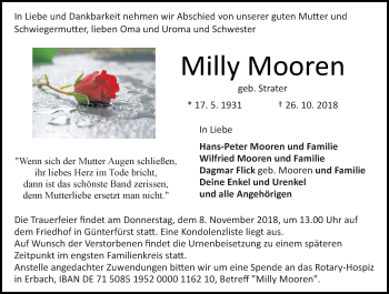 Traueranzeige von Milly Mooren von vrm-trauer