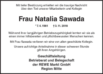 Traueranzeige von Natalia Sawada von vrm-trauer