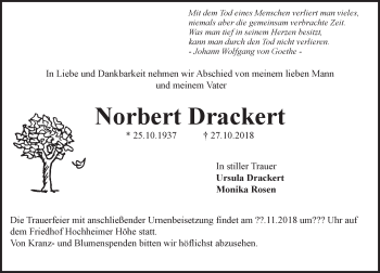 Traueranzeige von Norbert Drackert von vrm-trauer
