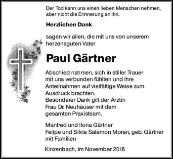 Traueranzeige von Paul Gärtner von  Gießener Anzeiger