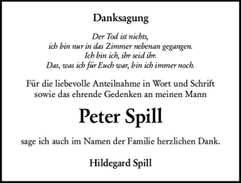 Traueranzeige von Peter Spill von vrm-trauer