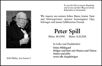 Traueranzeige von Peter Spill von vrm-trauer