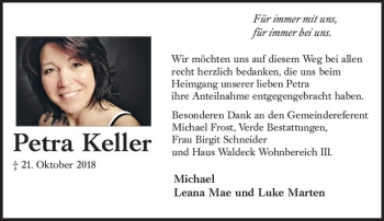 Traueranzeige von Petra Keller von vrm-trauer