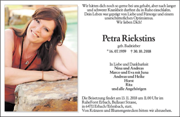 Traueranzeige von Petra Riekstins von vrm-trauer