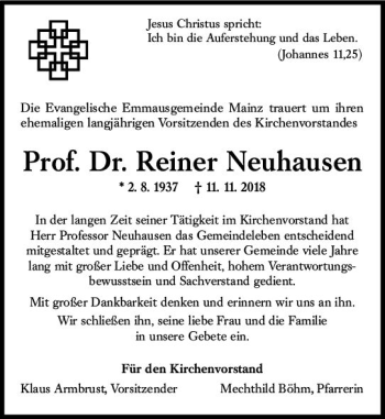 Traueranzeige von Reiner Neuhausen von vrm-trauer