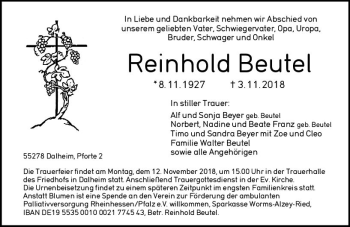 Traueranzeige von Reinhold Beutel von vrm-trauer