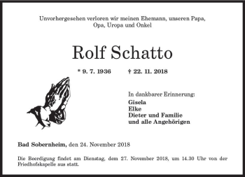 Traueranzeige von Rolf Schatto von vrm-trauer Traueranzeige von Rolf Schatto von vrm-trauer