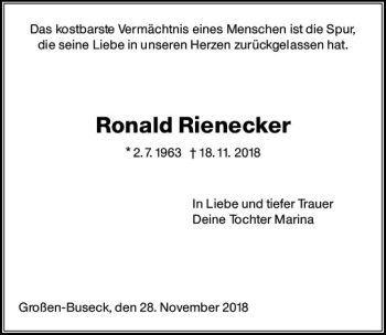 Traueranzeige von Ronald Rienecker von  Gießener Anzeiger