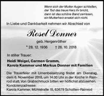 Traueranzeige von Rosel Donner von  Kreisanzeiger