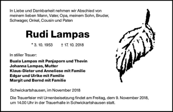 Traueranzeige von Rudi Lampas von  Kreisanzeiger