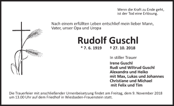 Traueranzeige von Rudolf Guschl von vrm-trauer