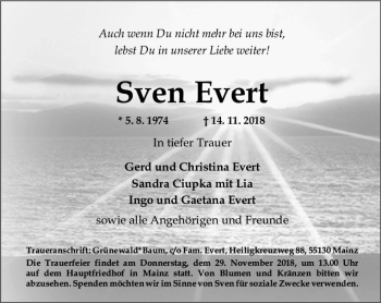 Traueranzeige von Sven Evert von vrm-trauer